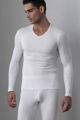 V-Neck Long Sleeve Top - White