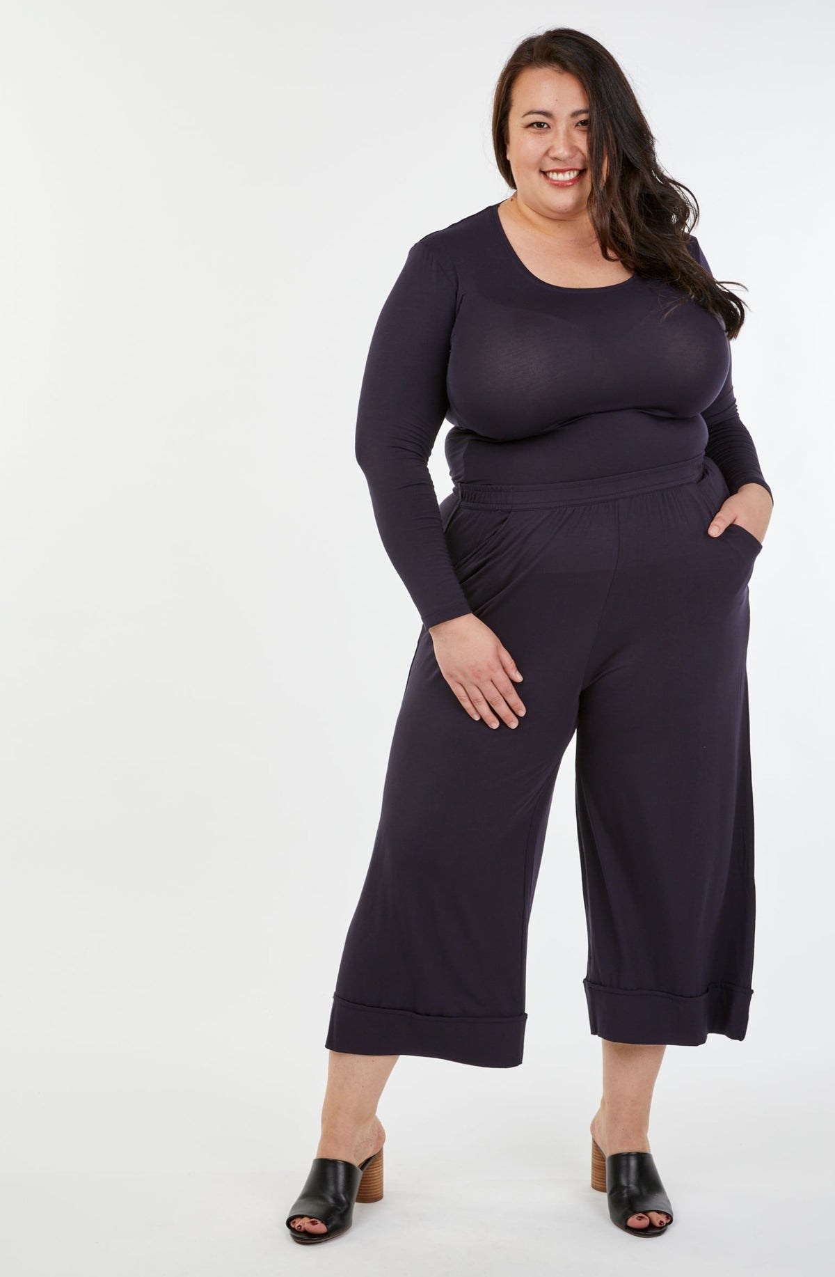 Scoop Neck Long Sleeve French Navy