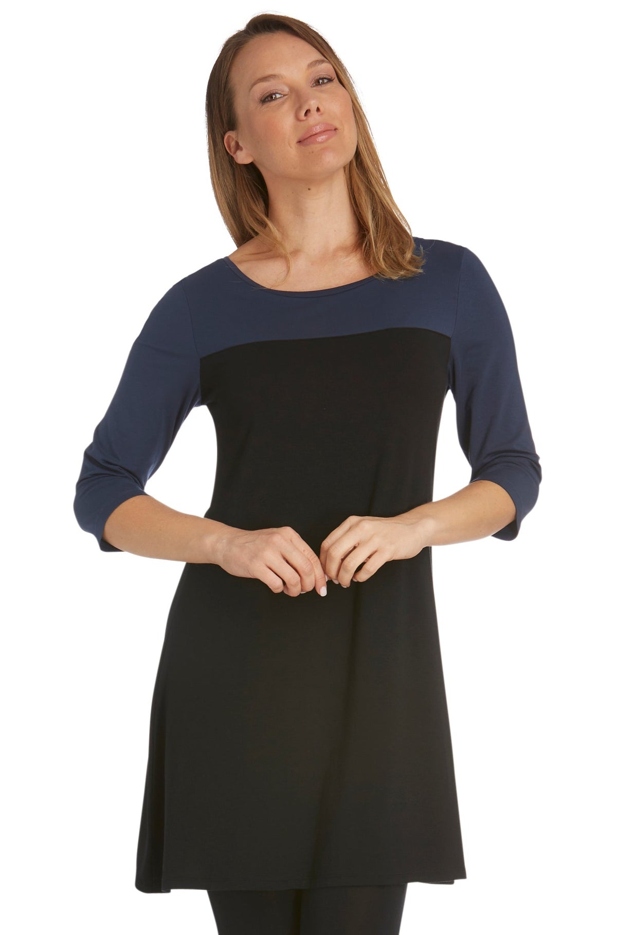 3/4 Sleeve Tunic Two Tone Indigo