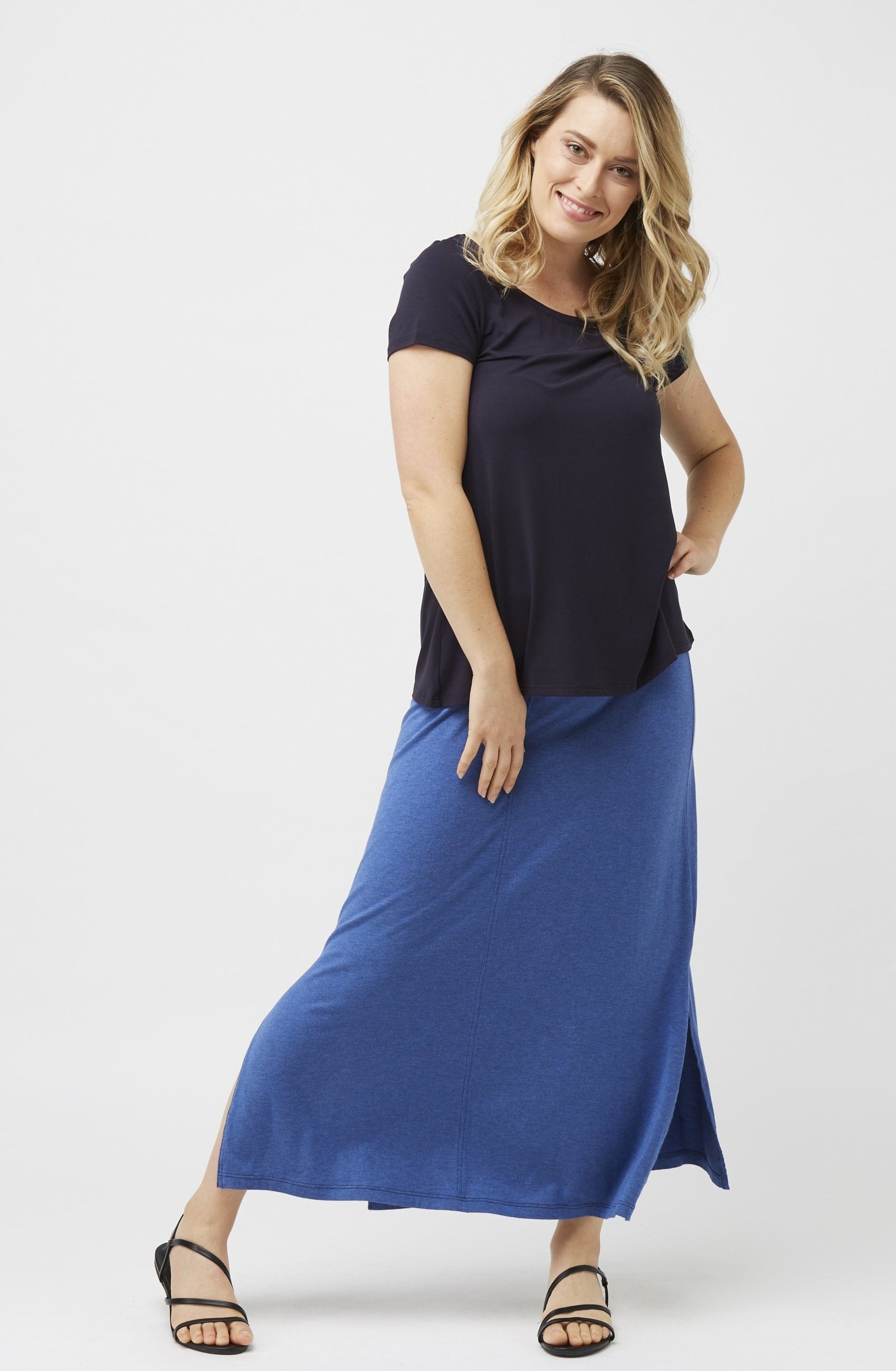 Long Panel Skirt Denim