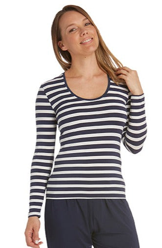 Scoop Neck Long Sleeve Nautical Stripe